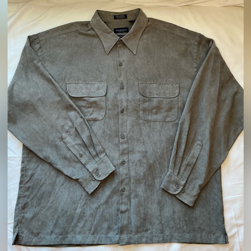 Van Heusen Soft Faux Suede Beige Shirt men’s size XL 17-17 1/2